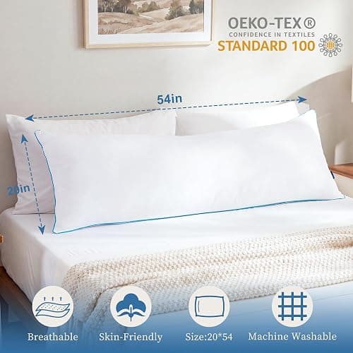 YZ HOME Memory Foam Body Pillow Insert - Full Body Pillow for Adults - Soft Large Long Bed Pillow for Side Sleeper (White, 20 Inchx54 Inch) thumbnail 2