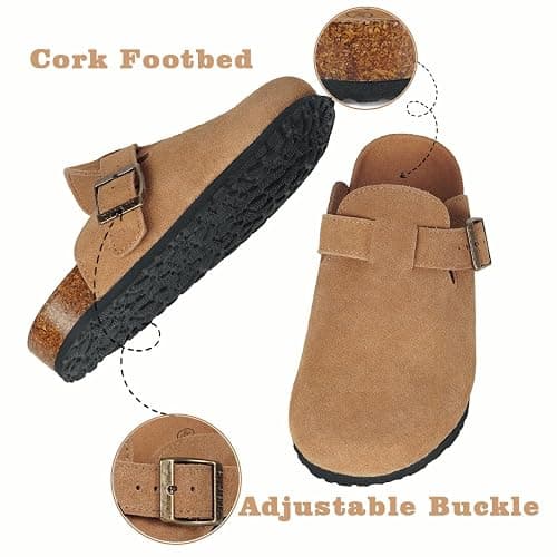 Kids Suede Clogs Boys Girls Cork Footbed Potato Shoes Classic Slip On Leather Mules Children Indoor Outdoor Sandals with Adjustable Buckle thumbnail 6