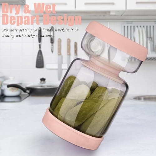 Homnoble Pickle and Olive Hourglass Jar with Strainer Flip for Juice Separator from Wet and Dry, Upgrade Food-grade ABS Lid and BPA Free Hourglass Pickle Jar for Airtight Food Storage, Pink thumbnail 3