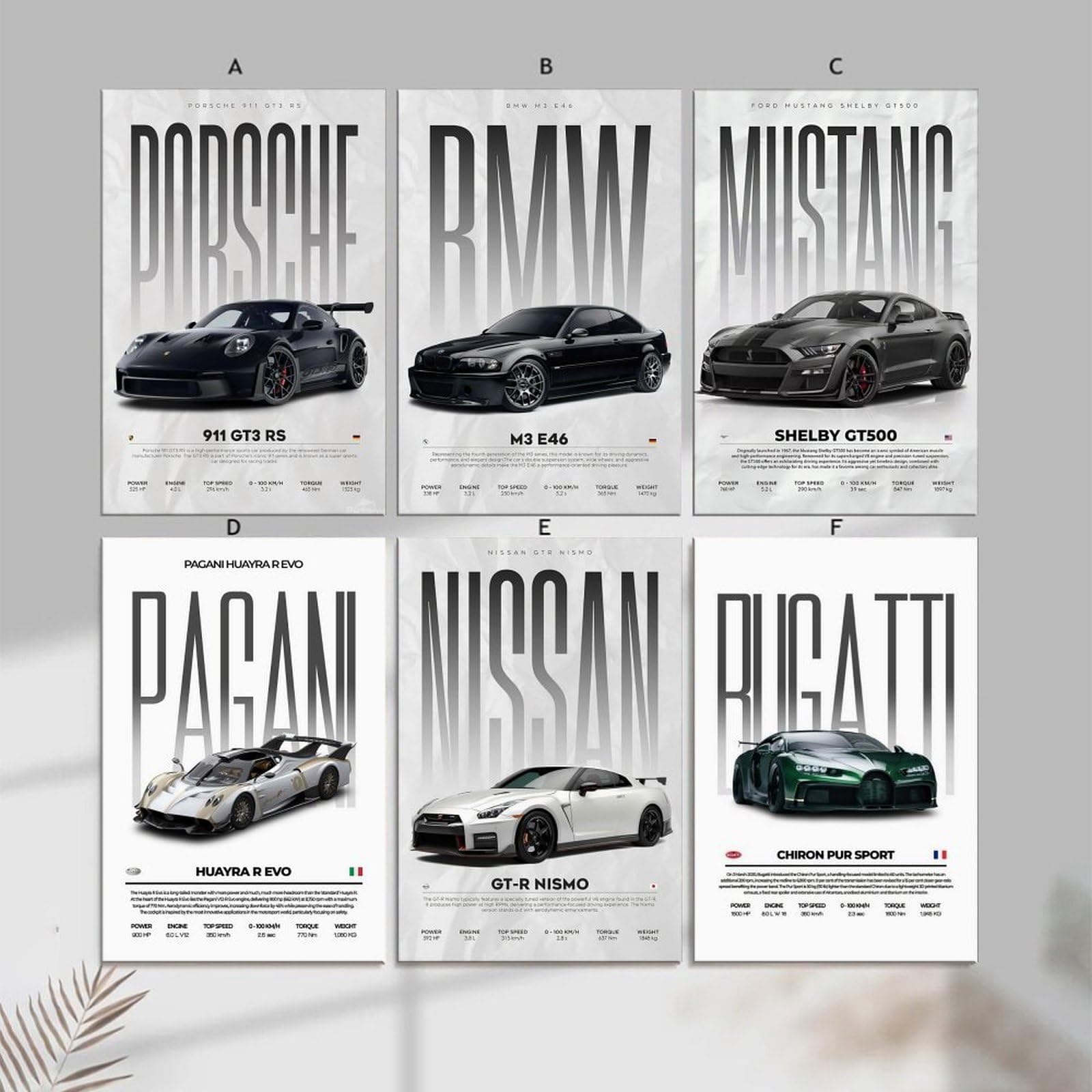 Car Wall Alt Posters Set of 6 Canvas Posters Room Aesthetic Festival Family Bedroom Decor Wall Art Home 08x12inch(20x30cm) thumbnail 6