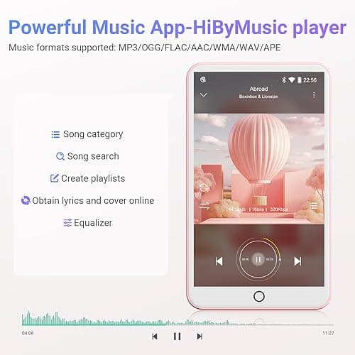80GB MP3 Player with Bluetooth and WiFi, Oilsky 4.0" IPS Touch Screen MP3 Player with Speaker, Music Player with Spotify, Audible, Amazon Music, Pandora, MP4 Android Music Player Up to 512GB (Pink) thumbnail 4
