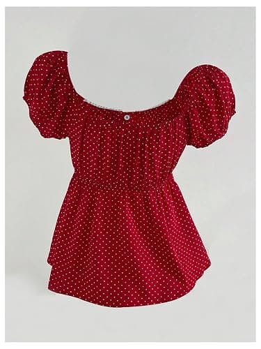 Verdusa Women's Cute Babydoll Tops Polka Dots Flowy Going Out Outfits | Peplum Tops For Teen Girls, Summer Flowy Tops, Gingham Tops, Bubble Sleeve, Y2K Outfits thumbnail 5