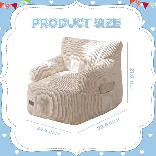 MAXYOYO Kids Bean Bag Chair, Stuffed Toddler Bean Bag Sofa with Filler Bean Bag Chair for Boys and Girls, Lazy Sofa with Pocket Floor Chair for Gaming, Reading, Beige thumbnail 2