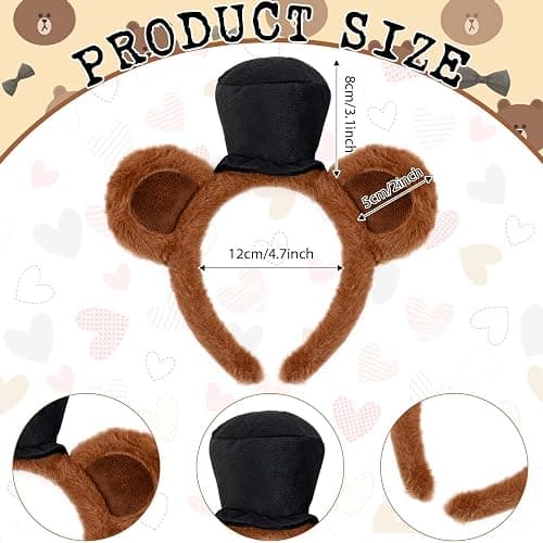 Kavoc 3Pcs Bear Costume Set Include Bear Headband Black Bow Tie and Microphone Prop for Halloween Fancy Dress Up thumbnail 2