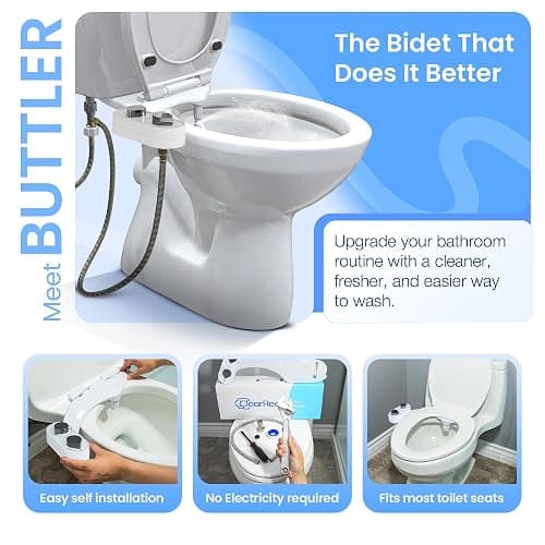 CLEAR REAR Bidet Attachment for Toilet Seat - Non-Electric with Self Cleaning Nozzles, Leak Proof Connectors, Adjustable Water Spray, Rear & Feminine Wash - Hygienic Bathroom Upgrades (White) thumbnail 7