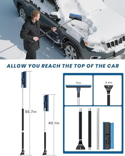 helloleiboo 2025 Extra Long 55.7" Ice Scrapers for Car Windshield Multi-Functional Detachable Car Ice Scraper with Foam Grip and 270° Pivoting Brush Head Snow Brush for SUV Truck Auto (Blue) thumbnail 4