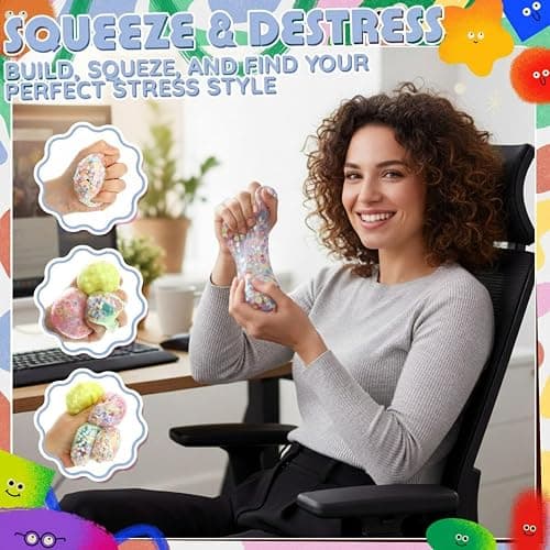 Suncalla DIY Ball Making Kit Easy DIY 24 TPR Blank Ball Shells, Rotundity | 12 Fillers, Create Asmr Anxiety Relief Kit, Handmade Balls, Self Care Gifts for Adult Making Pressure Balls thumbnail 2