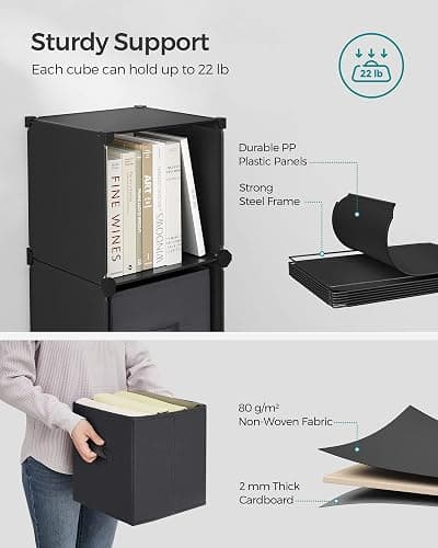 SONGMICS Cube Storage Organizer with Storage Boxes, 6-Cube Organizer, 6 Collapsible Non-Woven Fabric Bins, Customizable, Space-Saving, Living Room, Ink Black and Dove Gray ULPC062B01 thumbnail 5
