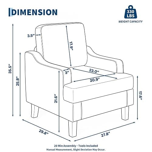 Garvee Green Comfy Accent Chair, Upholstered Armchair for Living Room | Mid Century Modern Style Sofa Chair with Solid Wood Legs, Chenille Reading Chair for Small Space, Waiting Room, Apartment thumbnail 3