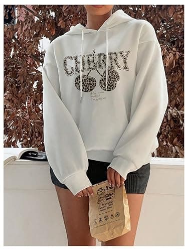 SHENHE Women's Cherry Oversized Hoodie Pullover Leopard Print Drawstring Hooded Sweatshirts - Image 1