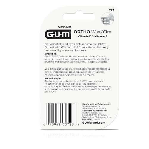 GUM Orthodontic Wax for Braces and Dental Devices - Soothing Dental Wax with Vitamin E and Aloe Vera - Clear Color - Unflavored (Pack of 6) thumbnail 7