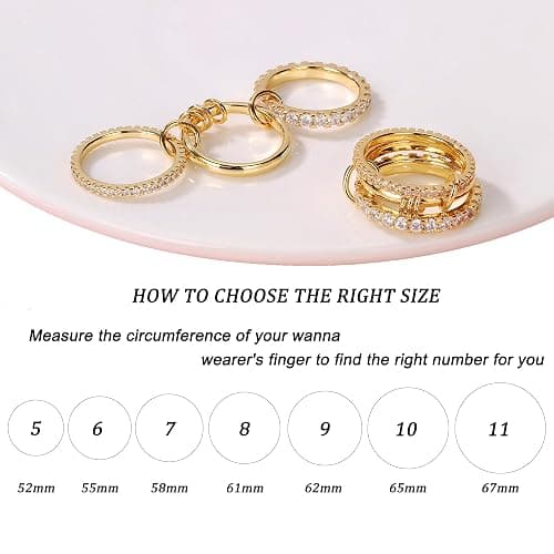 AIPULIDUO Gold Stackable Rings for Women Non Tarnish, 18K Gold Plated CZ Cubic Zirconia Rings, Golden Rings Set, Multi-Link Connected Rings thumbnail 5