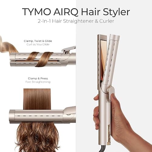TYMO AIRQ Dual-Size Airflow Flat Iron Curling Iron 1 1/2 Inch to 2 Inch | Hair Straightener and Hair Curler 2 in 1, Beach Waves, Nano Titanium, 300 Million Ionic, Gold thumbnail 2