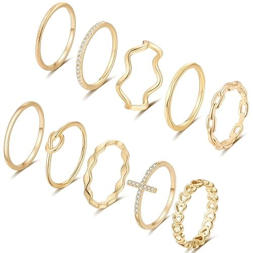 ZOERAY 10PCS 14K Gold Plated Stacking Rings for Women Thumb Stackable Knuckle Band Rings Plain Twist Thin Joint Finger Wedding Gold Ring Set for Women Size 4 to 11 thumbnail 2