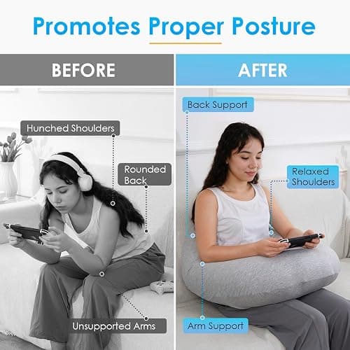 QUEEN ROSE Reading Pillow for Gaming, Lap Desk Pillow for Sitting in Bed or Sofa, Compact Arm Support Pillow for Reading, Playing or Crocheting, Cooling Grey thumbnail 4
