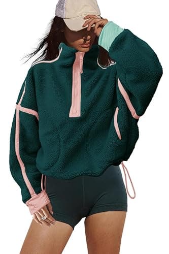 LAMISSCHE Half Zip Sweatshirt Women Oversized Sherpa Jacket V Neck Fleece Pullover Hoodie with Pockets thumbnail 4