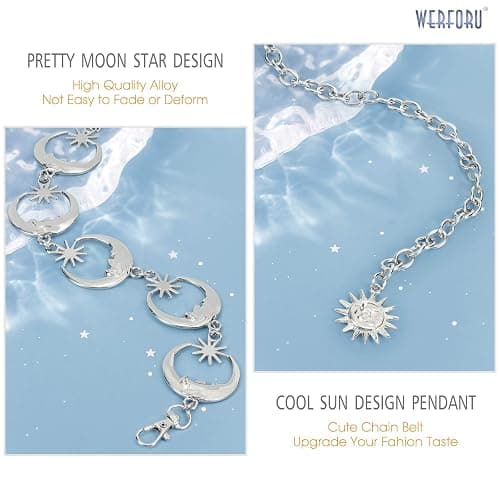 WERFORU Women's Silver Metal Link Moon Star Body Chain Belt Ladies Waist Chain Belt for Jeans Dress thumbnail 4