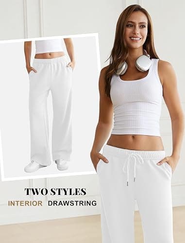 DLOODA Womens Wide Leg Sweatpants Interior Drawstring Baggy Sweat Pants with Pockets Elastic Waisted Lounge Casual Trousers thumbnail 4