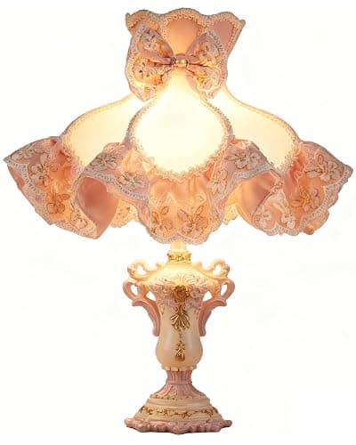 ZDAAPLJ Victorian Table Lamp Pink Princess Lamp French Country Bedside Lamp Farmhouse Cute Kids Table Lamp Vintage Rustic Nightstand Lamp for Girls Bedroom Children Nursery Desk Home Entryway - Image 1