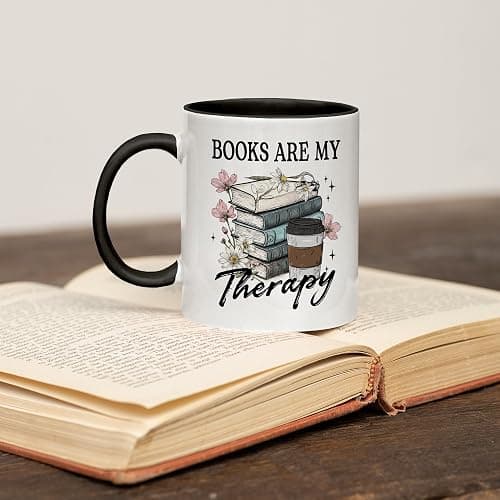 FUNITZ Book Lover Gifts - Books Are My Therapy Mugs with Black Handle, Bookish Coffee Mug with Stacked Book Design, Birthday, Christmas Gifts for Books Lovers Women, Bookworm Mugs for Readers thumbnail 7