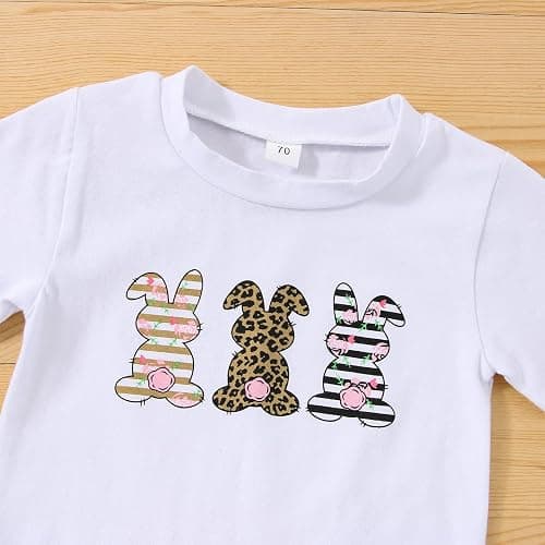 Fernvia Infant Baby Girls Easter Outfits Short Sleeve Rabbit Print Romper Elastic Waist Shorts with Hairband 3Pcs Clothes Set thumbnail 4