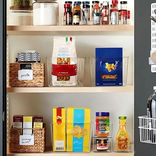 SKTEET Set of 8 Clear Plastic Storage Bins, 4 Large and 4 Small Stackable Storage Containers for Pantry Organization and Kitchen Storage Bins,Home Edit and Cabinet Organizers thumbnail 6