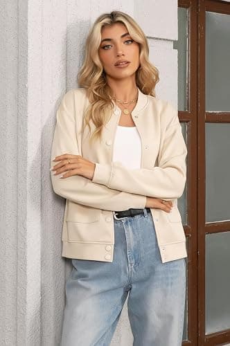 ETCYY NEW Bomber Jackets for Women 2025 Trendy Fall Winter Cropped Coats Button Down Casual Varsity Jacket with Pockets thumbnail 3