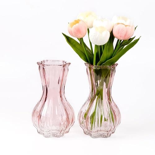 Flower Vase,Glass Vases Set of 2,Blush Clear Pink Vase 8 inch,for Home Decor,Valentains Day Decorations Indoor,Gifts,Wedding,Anniversary,Centerpieces Vase thumbnail 5
