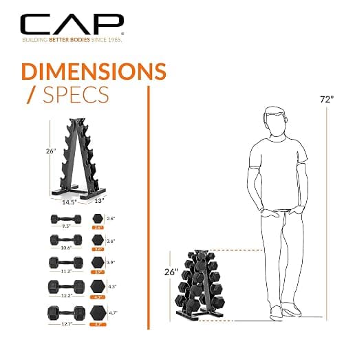 CAP Barbell Rubber Coated Dumbbell Weight Set with Vertical Rack | 100 lb, 150 lb, and 210 lb Options thumbnail 5