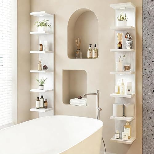 Fixwal 7 Tier Wall Shelf with LED Lights for Room Decor White, 2 Pack | 76.8in Tall, Holds 11Lbs per Tier, Flexible Section Installation, Fits Any Room Decor thumbnail 2
