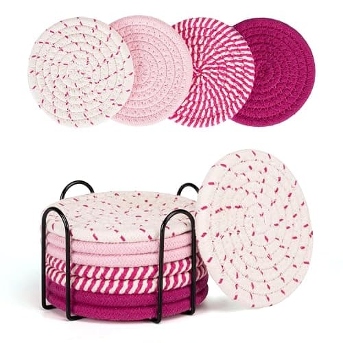 Coasters for Drinks Absorbent, Coasters Set of 4 - Color, 8 Pack Pink Coaster for Desk, House Essentials for New Home, Kitchen and Dining Coffee Table Decor, Modern Home Decor - Image 1