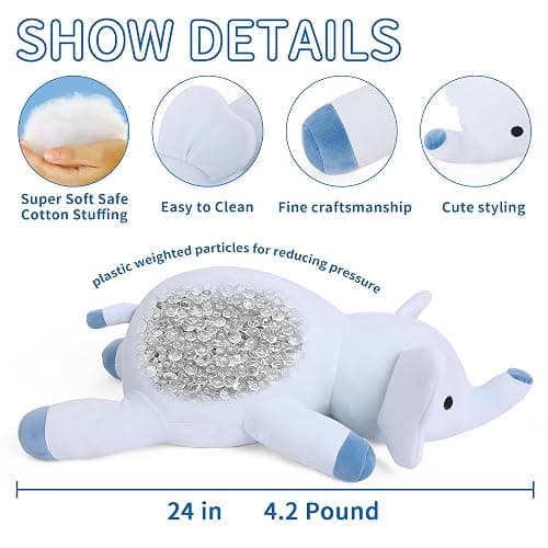 WeBingo Weighted Elephant Stuffed Animals 24", 4.2 Pounds Blue Weighted Plush for Kids Adults Boys Girl, Cute Plushies Soft Pillow Toy for Christmas, Valentine's, Birthday Gifts thumbnail 4