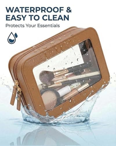 LETGO Clear Makeup Bag Organizer Set, Travel Toiletry Bag Cosmetic Case for Women, Portable Make up Skincare Pouch Car Organizer Bag with Zippers for Essentials (2Pack-Standard & Square, Brown) thumbnail 6