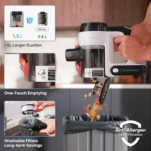 AlloyMove Cordless Vacuum Cleaner, 550W 50KPA 70Mins Powerful Vacuum Cleaners for Home, with Anti-Tangle, LED Display Screen, Self-Standing Stick Vacuum for Hardwood Floors/Pet Hair/Carpet, A01 thumbnail 9