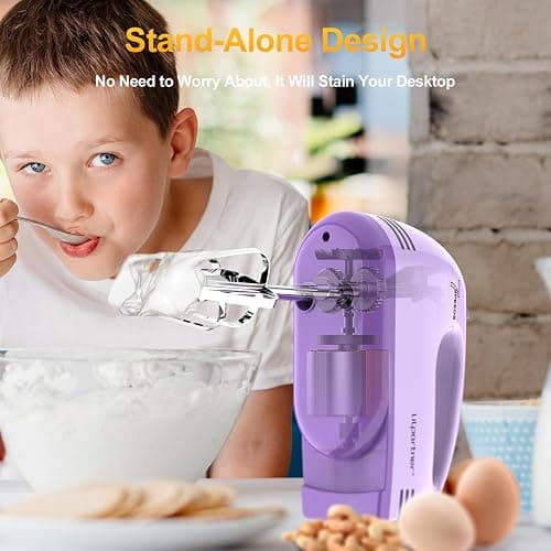 LILPARTNER Electric Hand Mixer with Storage Box, Ultra Power Kitchen Hand Mixer With 7-Speed & 5 Stainless Steel Accessories for Whipping Dough, Cream, Cake, Dishwasher Safe, PURPLE BOX thumbnail 5