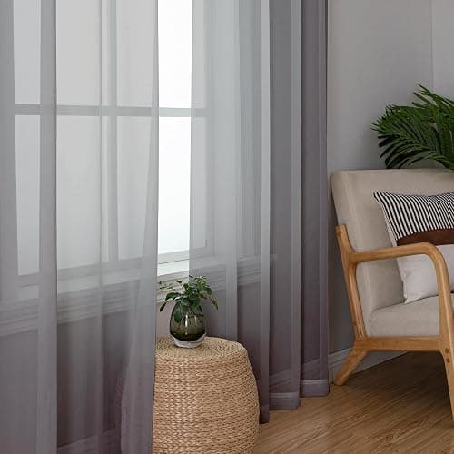 Simplebrand Grey Sheer Curtains 84 Inches Long, Light Filtering Rod Pocket Solid Color Window Sheer Curtain Panels, Elegant Curtains & Drapes for Living Room 2 Panels (Charcoal Grey, 2x42x84'') thumbnail 3
