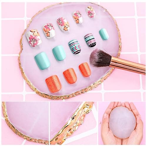 Abeillo Resin Nail Art Palette, Nail Polish Palette Nail Painting Mixed Color Palette Gilded Edge Nail Art Color Mixing Tray DIY Nail Gel Makeup Display Board Pallet for Nail Art thumbnail 4