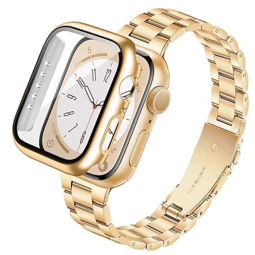 Vamyzji Compatible with Apple Watch Strap with Case for Apple Watch Series 11 10 42mm 46mm SE/SE2/SE3 Series 6 5 4 40mm 44mm, Slim Stainless Steel Metal iWacth Band with Case for Serie 1110 SE 6 5 4 - Image 1