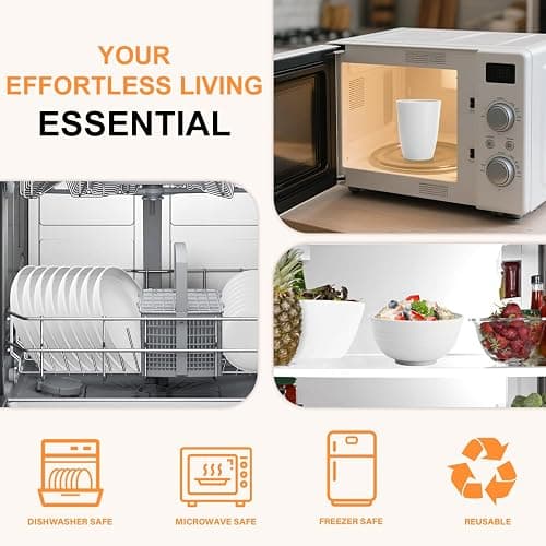 BUSOKIP Plates and Bowls Sets for 8, Unbreakable & Lightweight Wheat Straw Dinnerware Sets 32 PCS, Microwave Safe Dishes Set for 8, Dinner Plate, Kitchen Cups and Bowls for Outdoor- White thumbnail 4