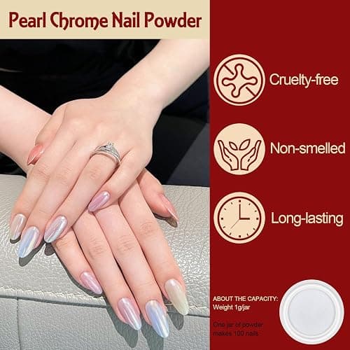 Artdone 16Jars Chrome Nail Powder Magic White Pearl Kit Mirror Effect Silver Metallic Holographic Dip Nail Powder for Resin Craft & Nail Art Fimo, Decoration Iridescent Aurora Mermaid Pigment thumbnail 6
