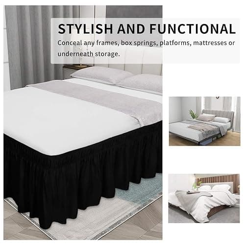 Easy-Going Bed Skirt for Queen or King Size Bed, 18 Inch Tailored Drop, Fitted with Adjustable Elastic Belt, Convenient to Use Without Lift The Mattress (Queen/King, Black) thumbnail 5