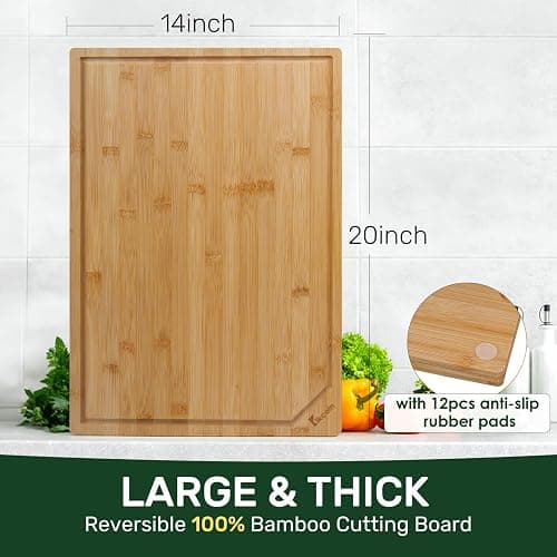 Bamboo Cutting Boards for Kitchen, Extra Large Wood Cutting Board with Deep Juice Groove and Handle Heavy Duty Chopping board, Kikcoin, 20" x 14" - 19.9"L x 14"W thumbnail 3