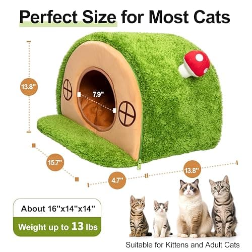 Mellownido Cat House for Indoor Cats - Cute Cat Bed Cave, Tree Hole Cat Bed Tent for Kittens and Small Medium Pets with Removable Washable Cushion & Anti-Slip Bottom, Enclosed Kitten Bed Hideaway thumbnail 5