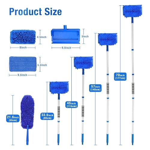 Ceiling Fan Cleaner Duster with 72" Extension Pole & 4 Reusable Pads, High Ceiling Fan Blade Cleaning Tool, Flexible Microfiber Duster for Baseboard,Blinds,Cobwebs,Floor, -Lightweight & Washable thumbnail 2