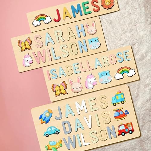Personalized Name Puzzle for Kids, Easter Basket Stuffers, Custom Wooden Puzzle for Toddlers 1-3, First Birthday Gifts for Baby boy Girl, Montessori Learning Toys thumbnail 3