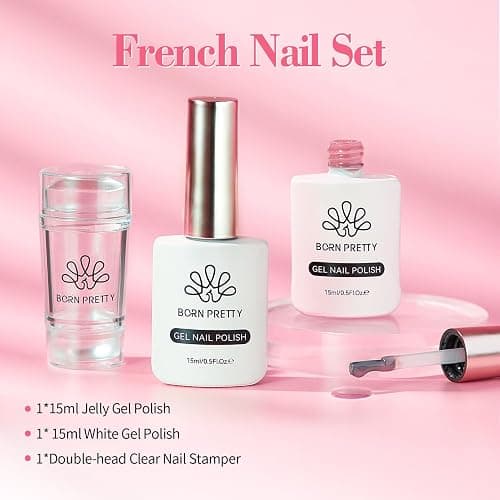 BORN PRETTY French Manicure Kit Nail Stamper & 2Pcs Jelly Milky Pink White | Colors Gel Nail Polish for French Tip, U V Light Cure thumbnail 7