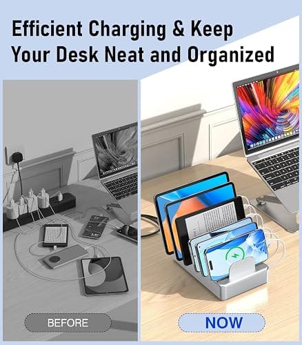 CREATIVE DESIGN 6 Port Charging Station for Multiple Devices,50W Multi Phone Charging Station with 6 Cables, Multiple USB Charger Station Designed for Cellphone iPad iPhone Tablet (Silver) thumbnail 7