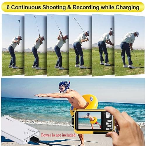 Waterproof Digital Camera Underwater Camera Full HD 2.7K 48 MP Video Recorder Selfie Dual Screens 16X Digital Zoom Flashlight Waterproof Camera for Snorkeling (Yellow) thumbnail 5
