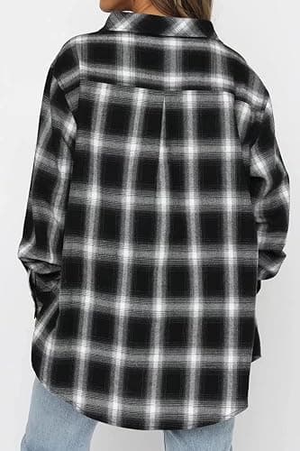CHYRII Womens Button Down Flannel Shirts Long Sleeve Plaid Shackets Business Casual Blouse Top thumbnail 5