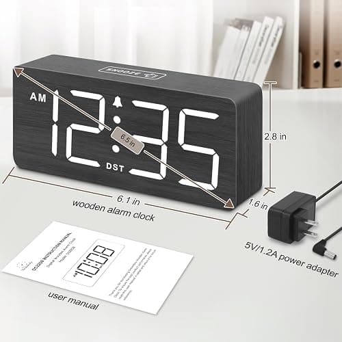 DreamSky Wooden Digital Alarm Clock for Bedroom - Loud Alarm Clock for Heavy Sleepers with Volume Control, Desk Clocks for Living Room with Large Numbers, Dimmer, DST, Wood Decor (Plug in Clock) thumbnail 2